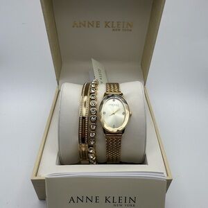 Anne Klein Gold-Tone Watch with Crystal Accented Bracelets